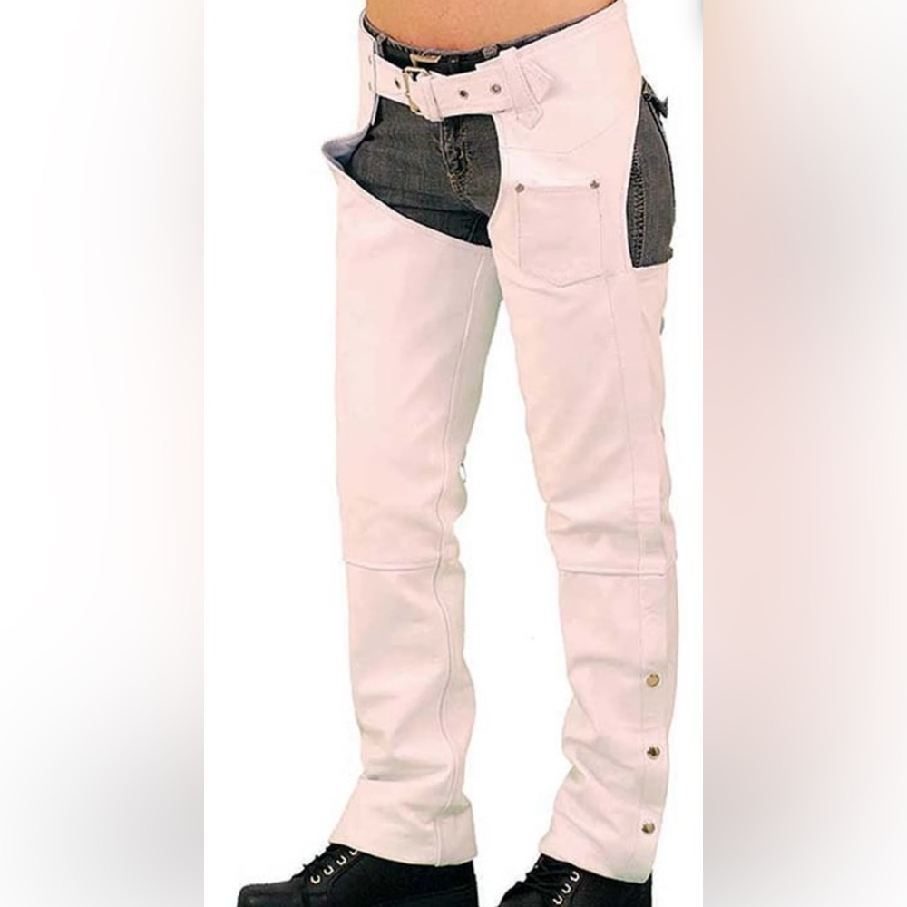 White Leather Chaps W/adjustable Back & Thigh Lacing Sz XL